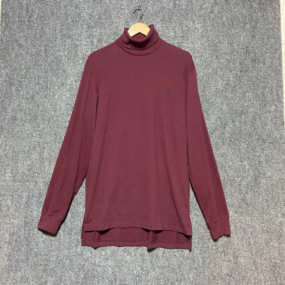 Polo Ralph Lauren Mens Burgundy Cotton Turtleneck Long Sleeve Shirt Size M Logo